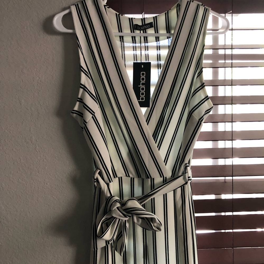 Black and white striped pantsuit